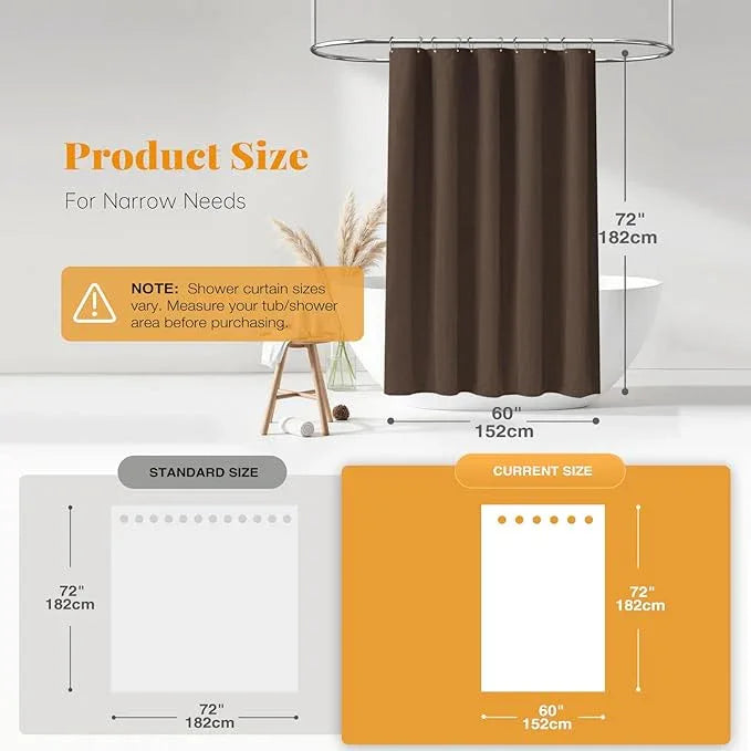 BTTN Fabric Shower Curtain, Linen Textured Heavy Duty Polyester Cloth Shower Curtain Set with Plastic Hooks, Brown, 60" W x 72" L (Pack of 1) - ModernBath