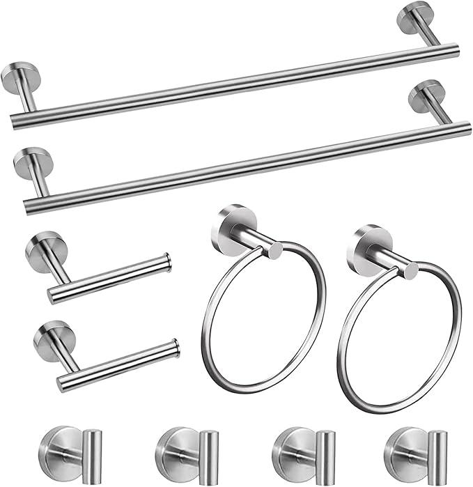 Cilee 10 Piece Brushed Nickel Bathroom Accessories Set, 16 inch Brushed Nickel Bathroon Hardware Set Towel Bar Ring Toilet Paper Holder Robe Towel Hook SUS304 Stainless Steel - ModernBath