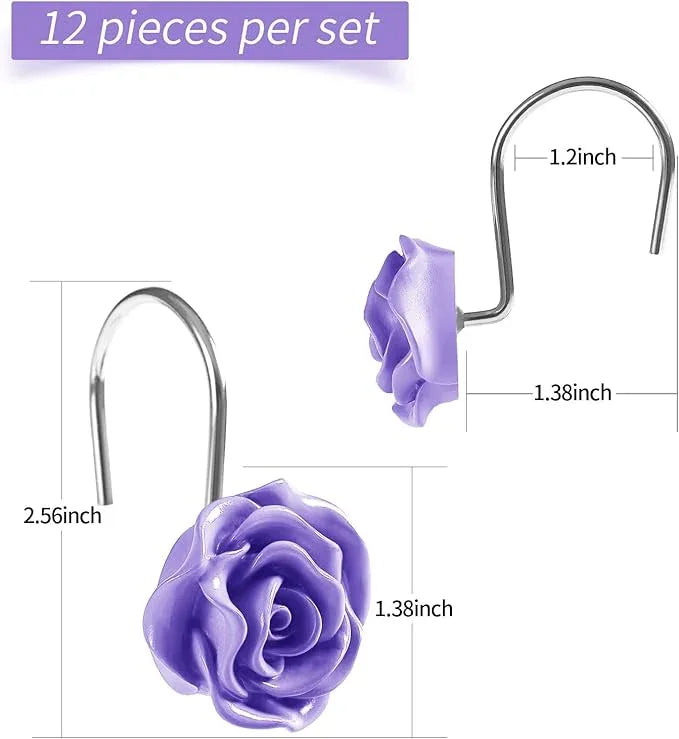Litabel Rose Flower Shower Curtain Hooks 12PCS,Home Decorative Purple Rose Shower Curtain Hooks Metal Rustproof Cute Rose Flower Shower Hooks Rings Bathroom Shower Rods Decoration Accessories - ModernBath