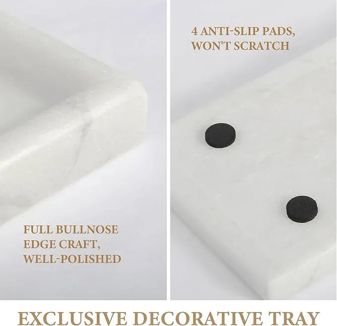 Koville African Natural Marble Tray, 10"x5" Coffee Table Vanity/Decorative Tray for Jewerly, Watch, Perfume Candle Tray for Home/Kitchen Countertop - ModernBath