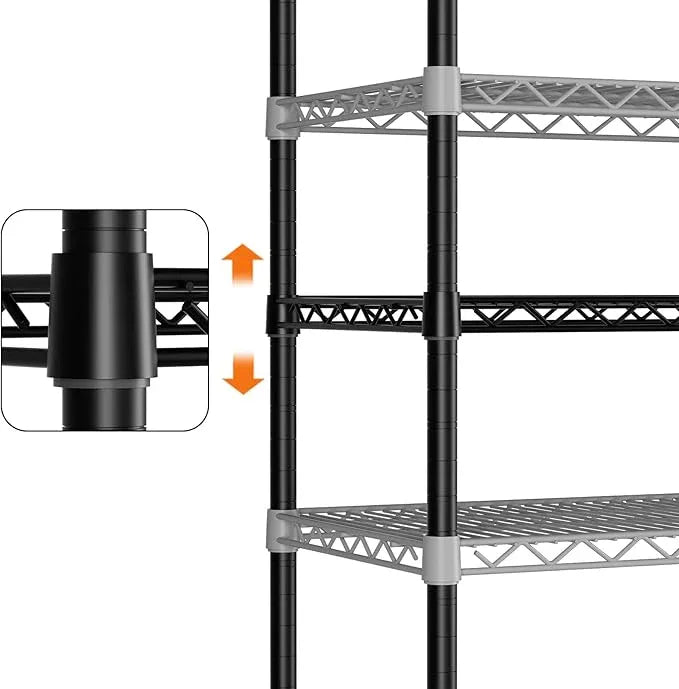 SINGAYE 5 Adjustable Heavy Duty Garage Shelving Wire Shelves Metal Standing Units Bathroom Organizers and Storage Shelf Closet Metal Pantry Kitchen 18" DX46 WX77 H Black - ModernBath