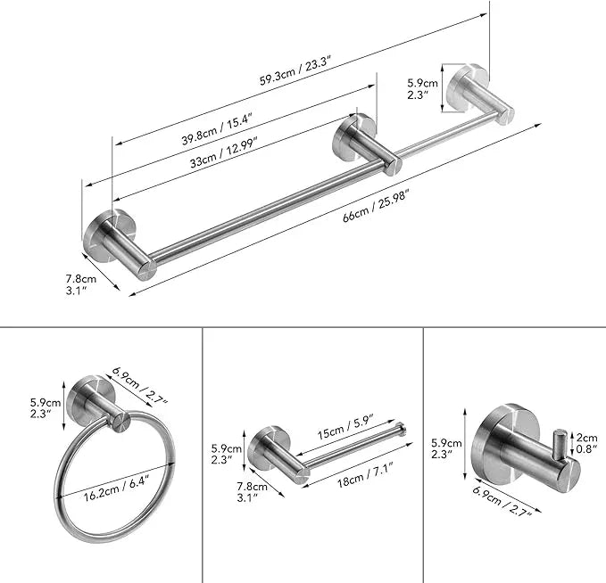 BESy 4 Piece Bathroom Accessories Set (Adjustable 16 to 26 Inch Towel Bar, Towel Ring, Toilet Paper Holder,Towel Hook), Wall Mounted Bath Hardware Accessory Fixtures Set,Stainless Steel/Brushed Nickel - ModernBath