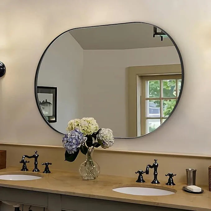 ANDY STAR Oval Bathroom Mirrors, 30x48’’ Double Vanity Mirror, Black Oval Mirrors for Bathroom, Stainless Steel Framed, 1’’ Deep Wall Mounted Vertical/Horizontal - ModernBath