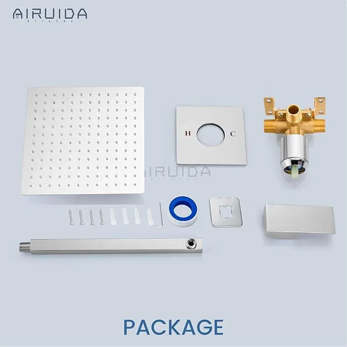 Airuida Shower Faucet Set Bathroom Rain Shower System SUS304 Stainless Steel Single Handle With Male Threads Rough-in Valve Shower Trim Kit 10 Inch Wall Mount Shower Head Chrome Polish - ModernBath