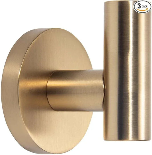 TUNNY 3 Pack Round Bathroom Towel Hooks - Champagne Gold Robe & Coat Hooks for Bathroom & Bedroom - ModernBath