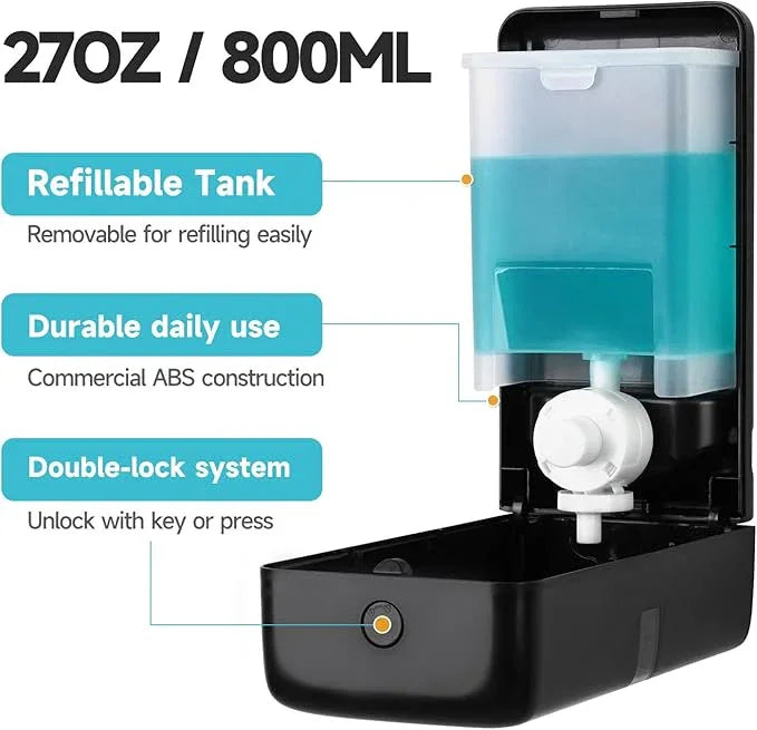 AIKE Wall Mount Liquid Soap Dispenser, 27oz Large Capacity with Extended Pump for Commercial Bathrooms,AK1008(Black) - ModernBath