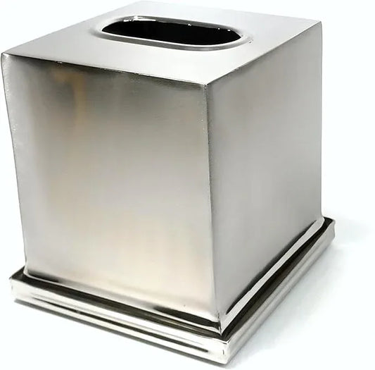 3SCompany Infinity Tissue Box Cover with Base Tray, Shiny and Satin/Brushed Two Tone - ModernBath