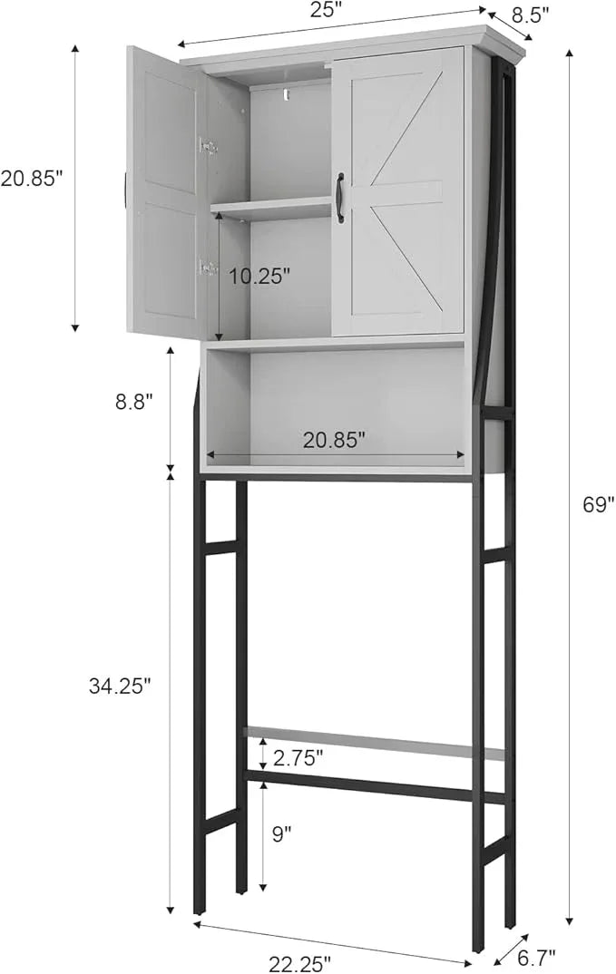 Over The Toilet Storage Cabinet, Over Toilet Bathroom Organizer with Barn Doors Above Toilet Storage Cabinet Spacesaver Rack Behind Toilet Bathroom Organizer (Gray) - ModernBath