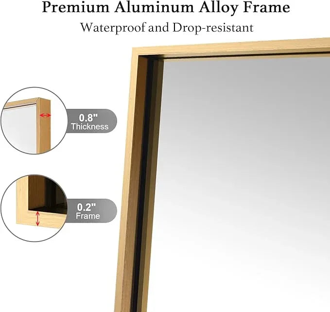 LEDLUX 36x48 Inch Gold Bathroom Mirror, Copper-Free Aluminum Alloy Frame Vanity Mirror, Rectangle Wall Mounted Modern Mirror for Bedroom/Living Room/Porch Horizontal or Vertical - ModernBath