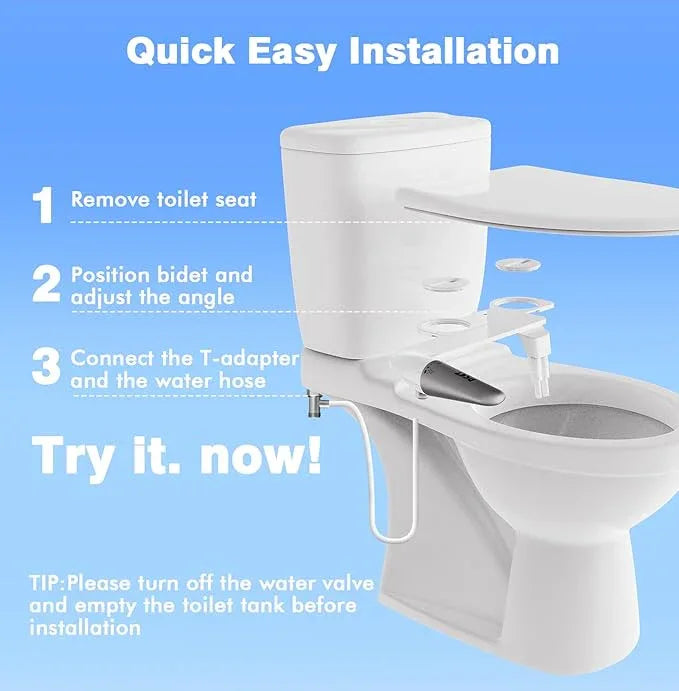 Ultra-Slim Bidet Attachment for Toilet - Dual Nozzle (Frontal & Rear Wash), Adjustable Water Pressure, Non-Electric, Cold Fresh Water, Easy to Install, Fits Existing Toilets (White) - ModernBath
