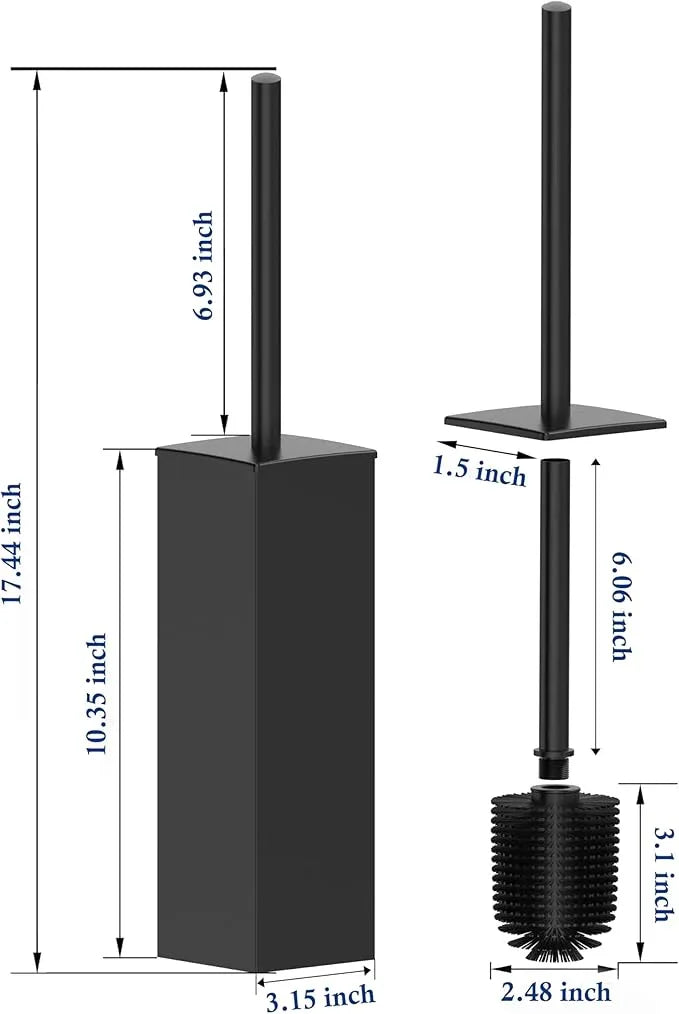 RUACQ Toilet Brush and Holder Set 2pcs,Square Toilet Bowl Brush for Bathroom with 304 Stainless Steel Handle Toilet Cleaner Brush with Durable Scrubbing Bristles,Splash-Proof (Matte Black) - ModernBath