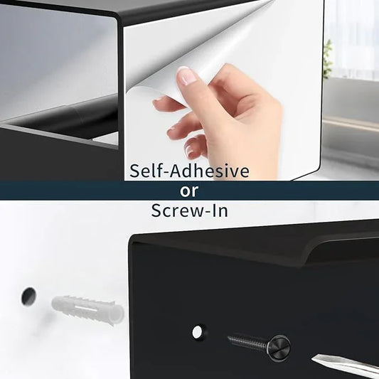 Toilet Paper Holder with Shelf, Toilet Paper Holder Wall Mount Adhesive for Bathroom Washroom RV with Spring Rod, Brushed Nickel - ModernBath