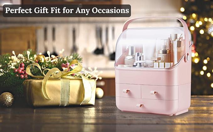 LINFIDITE Cosmetic Storage Box with Lid Waterproof&Dustproof Makeup Organizer Box Portable Handle,Large Makeup Display Case with Drawers Fully Open Lid,Great for Bathroom Countertop Bedroom Dresser - ModernBath