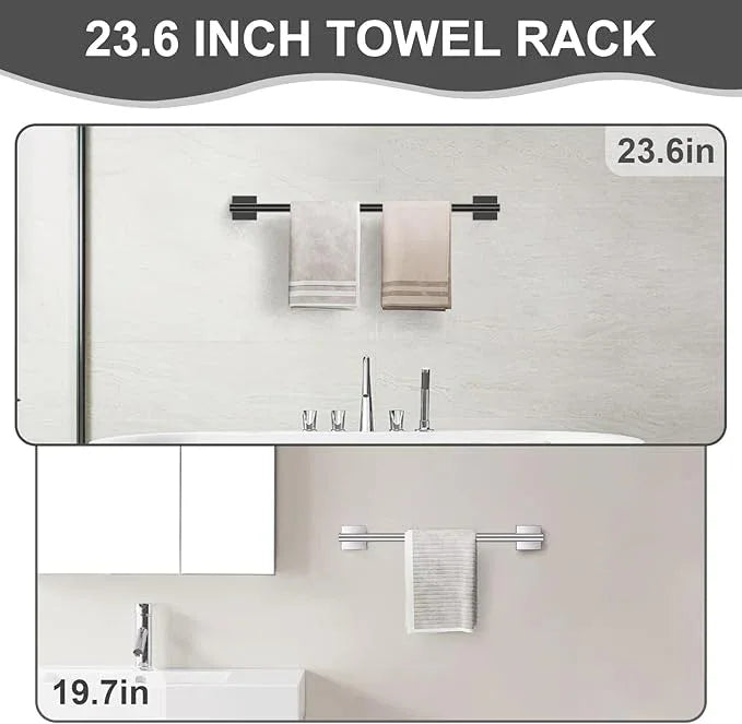 10 Pieces Matte Black Towel Bar Set, Double Dase Toilet Paper Holder Bathroom Hardware Set, 23.6 Inch Stainless Steel Towel Rack for Bathroom Wall Mounted - ModernBath