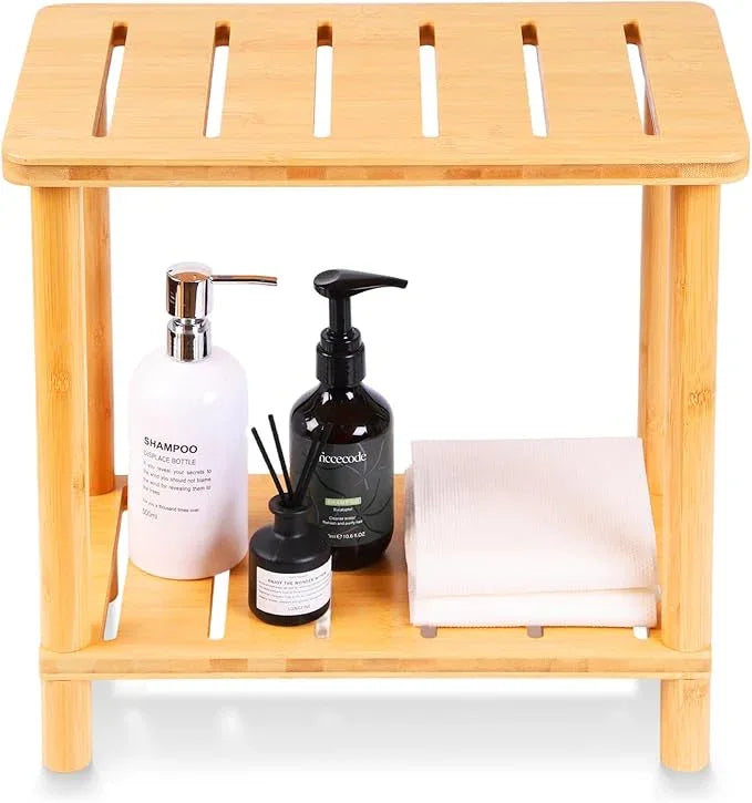 Bamboo Shower Bench Stool, Shower Stool for Inside Shower with Storage Shelf, Waterproof Shower Chair Spa Bath Seat, Bathroom Bench Seat for Adults for Indoor or Outdoor Use. - ModernBath