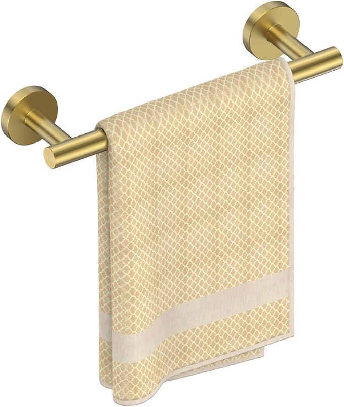FORIOUS Towel Bar Wall Mounted, Stainless Steel Towel Racks for Bathroom, Includes Wall Mounting Hardware (Brushed Gold, 14 Inch) - ModernBath