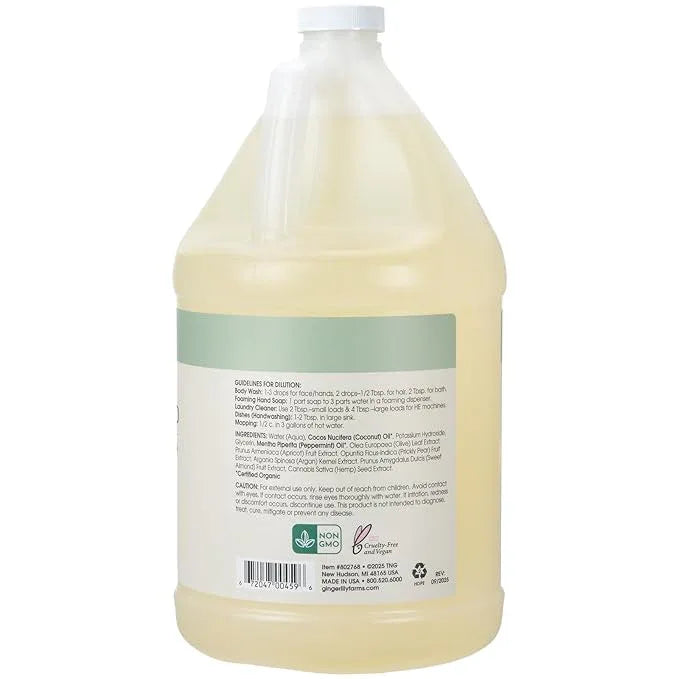 Ginger Lily Farms Botanicals Pure Castile Liquid Soap Refill, Peppermint Scent, 1 Gallon, All-Purpose Cleaner for Body, Face, Hair, Dishes, Laundry & Pets, Non-GMO, 100% Vegan & Cruelty-Free - ModernBath