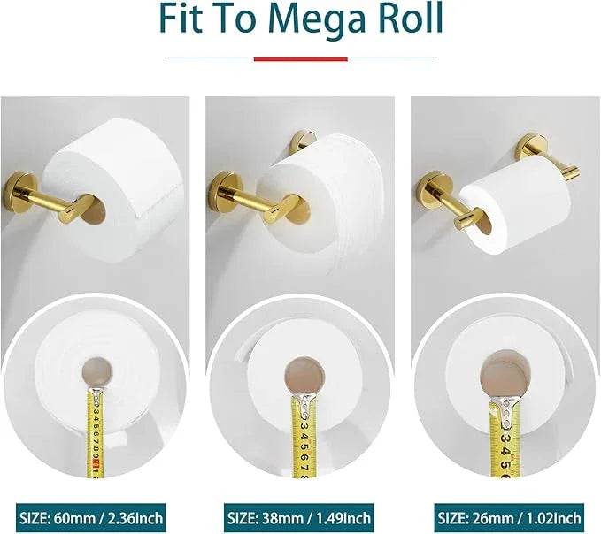 Gold Toilet Paper Holder - Metal Bathroom Flexible Pivoting Tissue Handle on Wall Mounted, SUS 304 Stainless Steel Adjustable TP Large Mega Roll Holder Classic Matte - ModernBath
