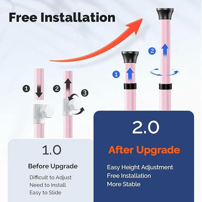 HAMITOR Corner Shower Caddy Tension Pole: Quick Installation 4-Tier Rustproof Bathroom Organizer Shelves for Bathtub Shampoo Storage - 47-121 inch Adjustable Floor Standing Bath Rack Holder - Pink - ModernBath