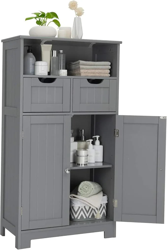 GLACER Multifunctional Floor Cabinet, Bathroom Cabinet with Removable Drawers and Adjustable Shelf for Bathroom, Living Room, Kitchen or Entryway, 24 x 12 x 43 inches (Grey) - ModernBath