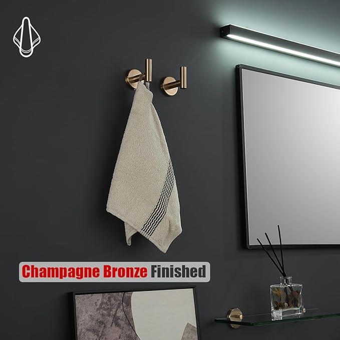 JQK Bathroom Towel Hook Champagne Bronze, Coat Robe Clothes Hook for Bathroom Wall Mounted (Pack of 4), SUS 304 Stainless Steel 0.8mm, TH100-CB-P4 - ModernBath