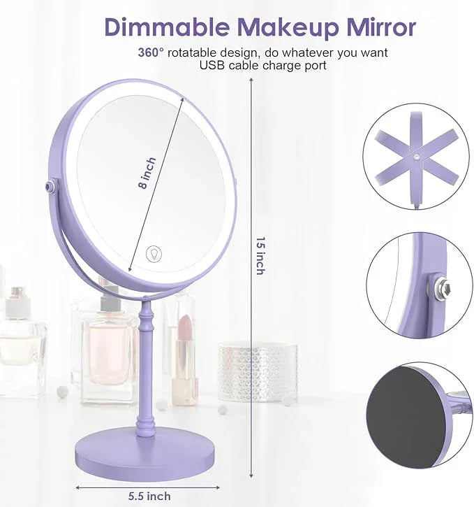 Lighted Makeup Mirror, 3000 mAh Rechargeable Double Sided Magnifying Vanity Mirror with 3 Colors, 1x/10x, 360° Rotation , Brightness Adjustable Magnification Cosmetic Light up Mirror, Women Gift - ModernBath
