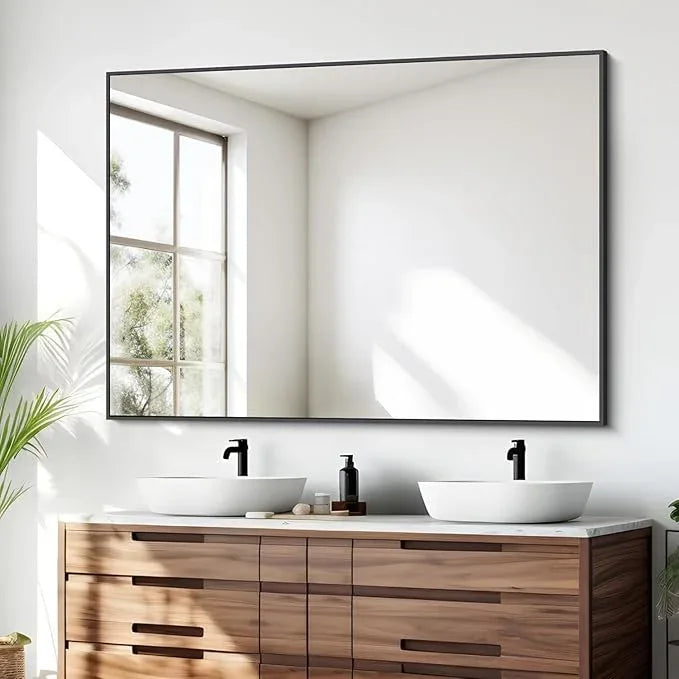 BONEWEI Bathroom Mirror,36x48 inch Large Wall Mirror for Bathroom Wall Mounted Black Rectangle Corner Mirrors,Black Bathroom Mirror for Living Room,Farmhouse,Bedroom Entryway,Horizontal/Vertical - ModernBath