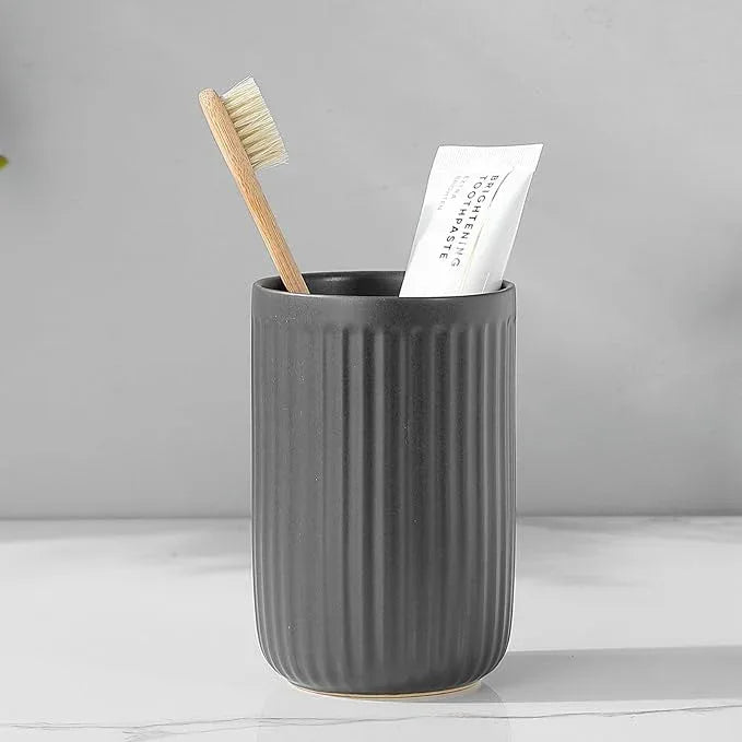 Matte Grey Toothbrush Holders for Bathrooms - Ceramic Toothbrush Toothpaste Holders Set, Bathroom Tumbler Cups Reusable Toothbrush Cup Grey Mouthwash Cup, Counter Organizer. - ModernBath