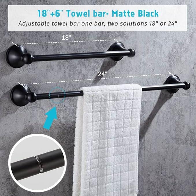 4 Piece Bathroom Accessory Set(Adjustable Towel Bar, Towel Ring, Toilet Paper Holder,Towel Hook), Wall Mounted Bathroom Hardware Accessories Set,Matte Black - ModernBath