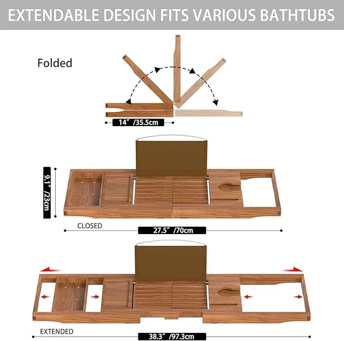 Premium Teak Bathtub Tray Caddy, Expandable Wooden Bath Tray for Tub,Luxury Bathroom Accessories,Great House Warming, Anniversary & Wedding and Birthday Gifts - ModernBath