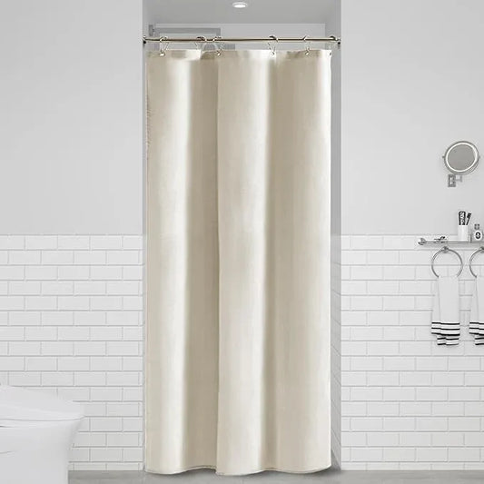 BTTN Stall Fabric Shower Curtain - 36x72 Inch Narrow Linen Textured Heavy Duty Shower Curtain Set with 6 Plastic Hooks, Hotel Spa Luxury Half Waterproof Neutral Bath Curtains for Bathroom, Light Cream - ModernBath