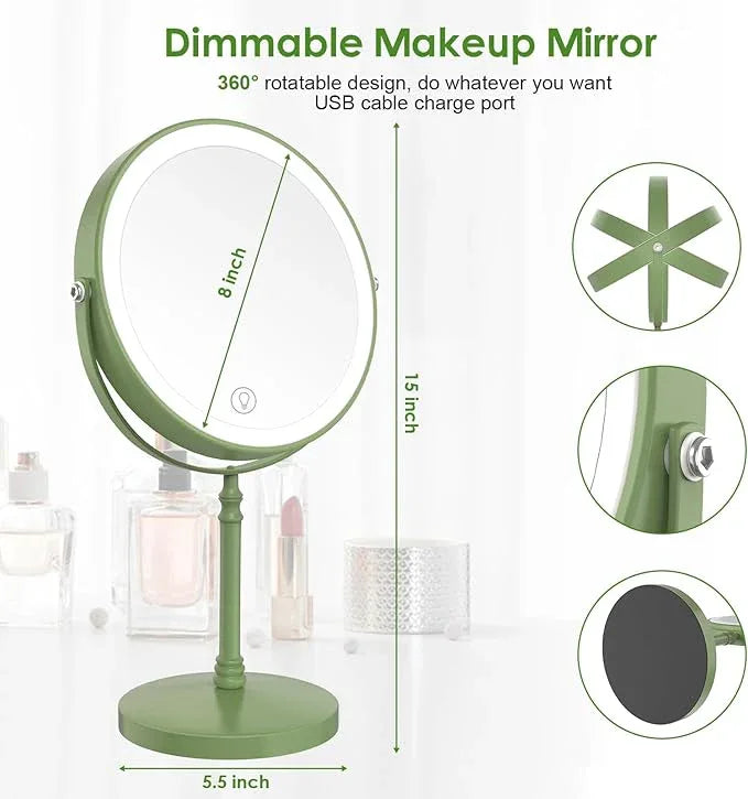 Lighted Makeup Mirror, 3000 mAh Rechargeable Double Sided Magnifying Vanity Mirror with 3 Colors, 1x/10x, 360° Rotation , Brightness Adjustable Magnification Cosmetic Light up Mirror, Women Gift - ModernBath