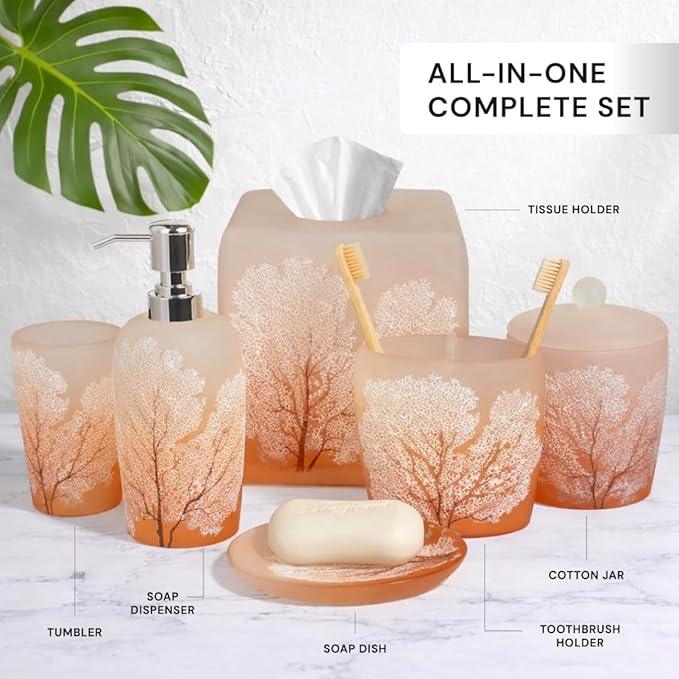 Decozen Bathroom Accessories Set 6Pcs – Soap Dispenser, Toothbrush Holder, Tumbler, Soap Dish & Cotton Swab Jar – Modern Bathroom Decor, Bath Set for Christmas Decor, Carruthers - ModernBath