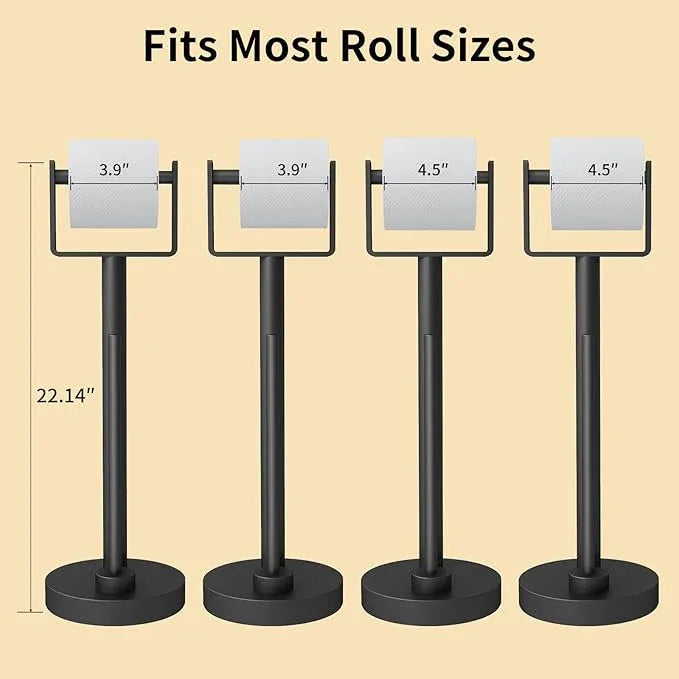 YUMORE Toilet Paper Holder Stand with Storage, Bathroom Weighted Base Floor Toilet Paper Roll Holder Free Standing for 3 Rolls, Matte Black - ModernBath