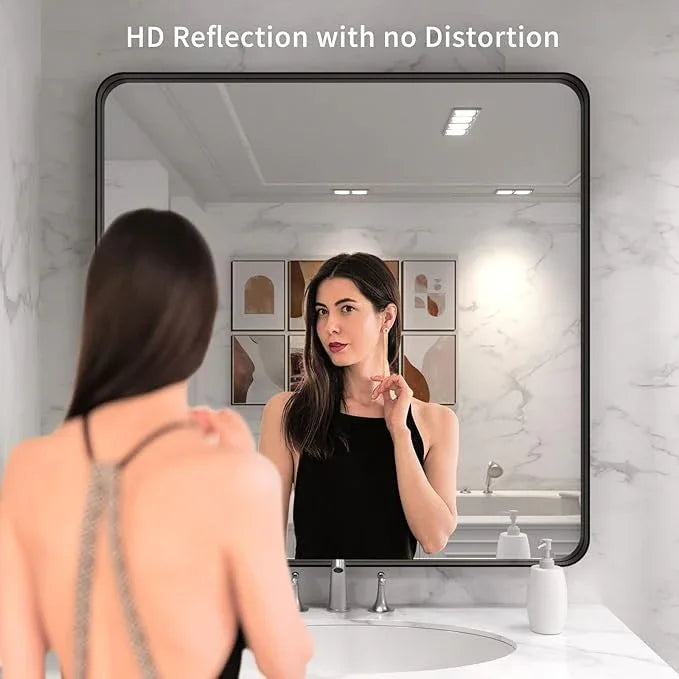 LOAAO 36X36 Inch Black Metal Framed Bathroom Mirror for Wall, Matte Black Bathroom Vanity Mirror Farmhouse, Anti-Rust, Tempered Glass, Hangs Horizontally or Vertically - ModernBath