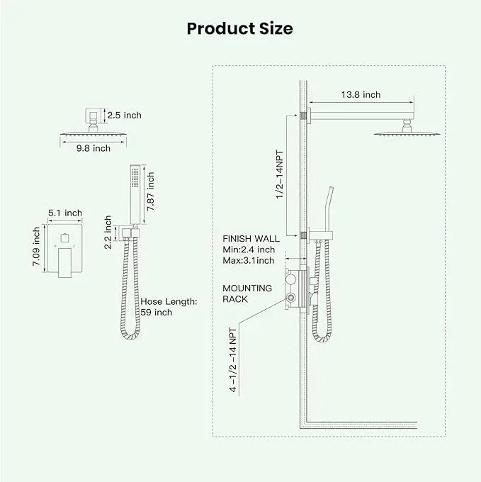 gotonovo Rainfall Bathroom Shower System Rain Shower Head and Handle Set Wall Mounted Shower Complete Combo Solid Brass Pressure Balancing Shower Mixer Valve 10 Inch Brushed Nickel - ModernBath