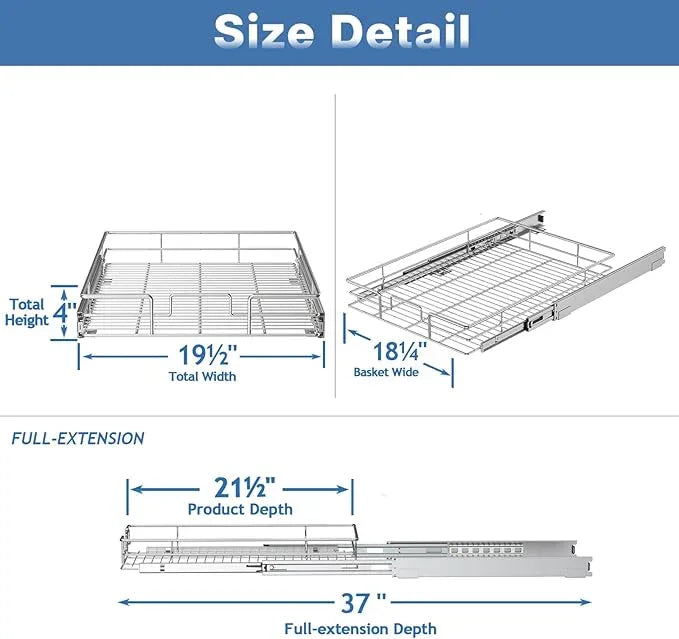 Pull Out Cabinet Organizer 19½" W x 21½" D, Heavy Duty Cabinet Pull Out Shelves, Slide Out Drawers Organization for Kitchen Cabinets Bathroom - ModernBath