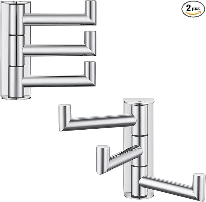 APLusee Polished Chrome Swivel Towel Hook 2 Pack, 304 Stainless Steel Coat Hook with 3 Arms, Wall Mounted - ModernBath