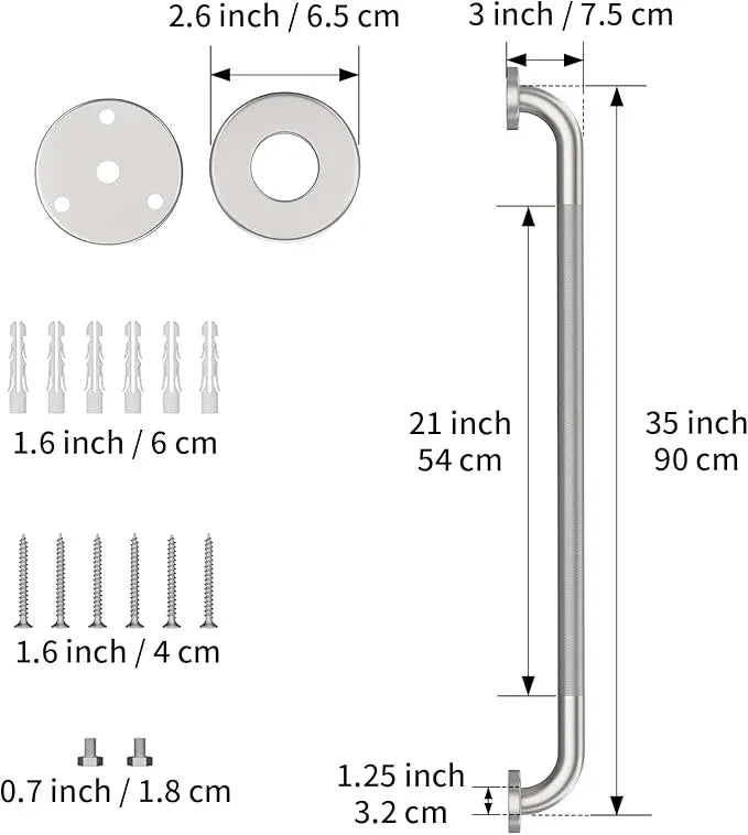 36 Inch Anti Slip Shower Grab Bar, Munzong 2 Pack Brushed Nickel Bathroom Grab Bar, Knurled Bathroom Balance Bar,Safety Hand Rail Support Handicap Elderly Injury Senior Assist Bath Handle - ModernBath