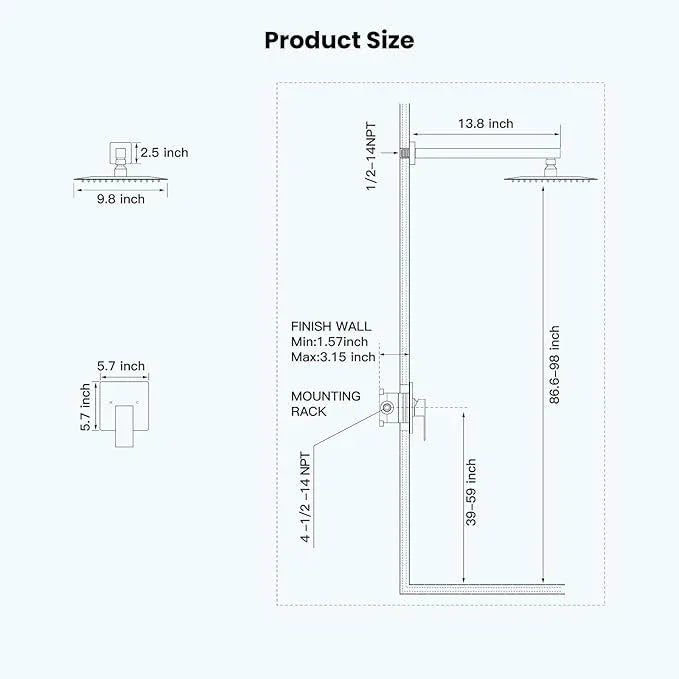 gotonovo Rainfall Shower Faucet Set System Shower Trim Kit with 10 Inch Rain Shower Head Bathroom Mixer Shower Complete Combo Single Handle Wall Mounted Female Thread Rough-in Valve Brushed Nickel - ModernBath