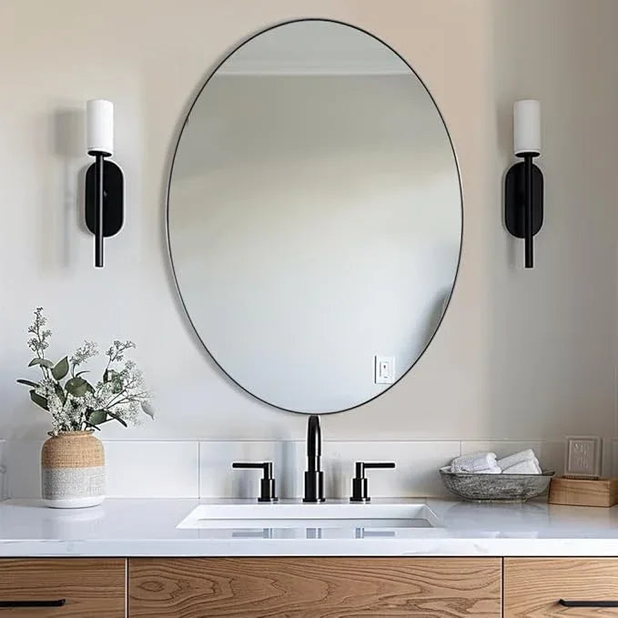 ANDY STAR Chrome Bathroom Mirror, Oval Bathroom Mirror 22 x 30 Inch, Polished Chrome Oval Wall Mirror for Bathroom, Oblong Pill Shaped Mirror Stainless Steel Frame Wall Mount Horizontal or Vertical - ModernBath