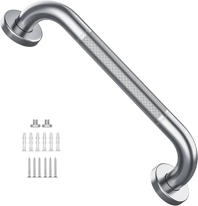 12 Inch Anti Slip Shower Grab Bar, Munzong Stainless Steel Bathroom Grab Bar, Satin Brushed Nickel Knurled Bathroom Balance Bar,Safety Hand Rail Support Handicap Elderly Senior Assist Bath Handle - ModernBath
