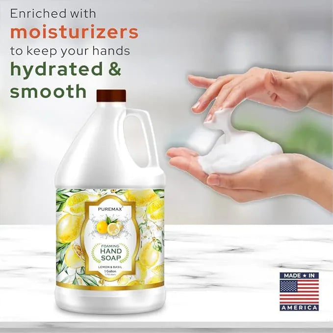 Puremax Foaming Hand Soap Refill, Lemon Basil, All-Natural, Gentle & Moisturizing, Made in USA, 128 fl oz (1 Gallon) - ModernBath