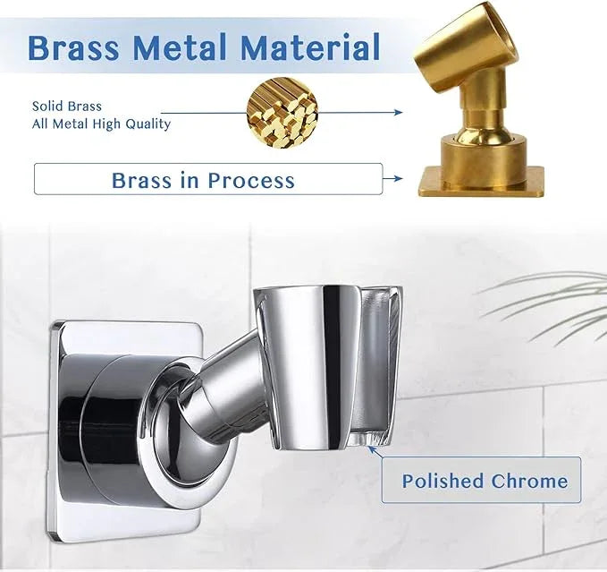 YDmeet Shower Head Holder, Adjustable Handheld Brass Shower Head Bracket, Wall Mount Holder, Drill Free Glue Installation (Polished Chrome) - ModernBath