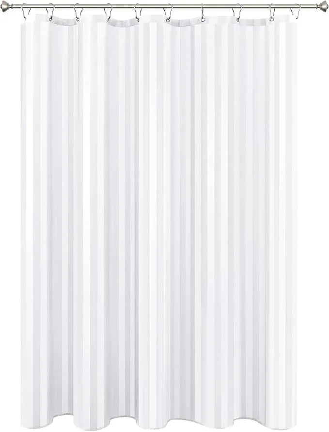 Biscaynebay Fabric Shower Curtain or Liner 72" X 72", White Water Repellent Damask Stripes Bathroom Curtains Machine Washable - ModernBath
