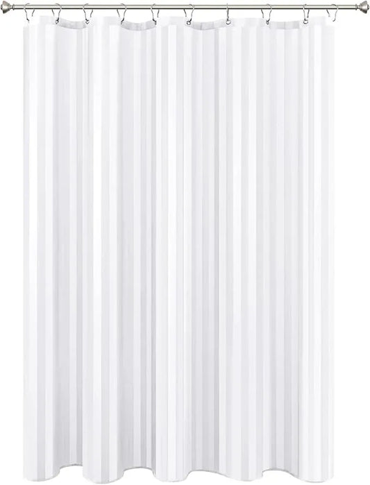 Biscaynebay Fabric Shower Curtain or Liner 72" X 72", White Water Repellent Damask Stripes Bathroom Curtains Machine Washable - ModernBath