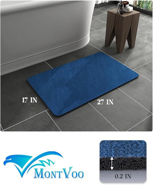MontVoo -Bath Mat Rug-Rubber Backing Non Slip Quick Dry Absorbent Thin Bathroom Rugs Fit Under Door-Faux Suede Surface Bathroom Floor Mats-Shower Rug for in Front of Bathtub Shower Royal Blue 17x27.5