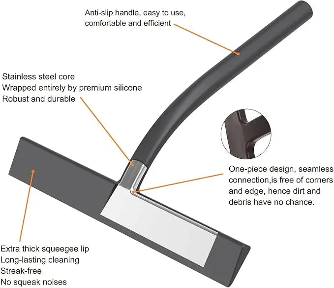 Anlynwooh All -Purpose Silicone Shower Squeegee for Shower Glass Door with Hook, Bathroom Accessories for Window Mirror Tile Car Shower Walls,Household Shower Cleaner Tool (Black, 11inch) - ModernBath