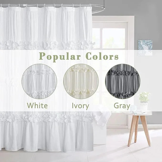 Homechoice Decor Victorian Ruffle Shower Curtain, Ruched Microfiber Vintage Handcrafted Bow Tie Bath Curtain for Master Bathroom, with 12 Buttonholes, 72" W x 72" H, White (LQ-10) - ModernBath