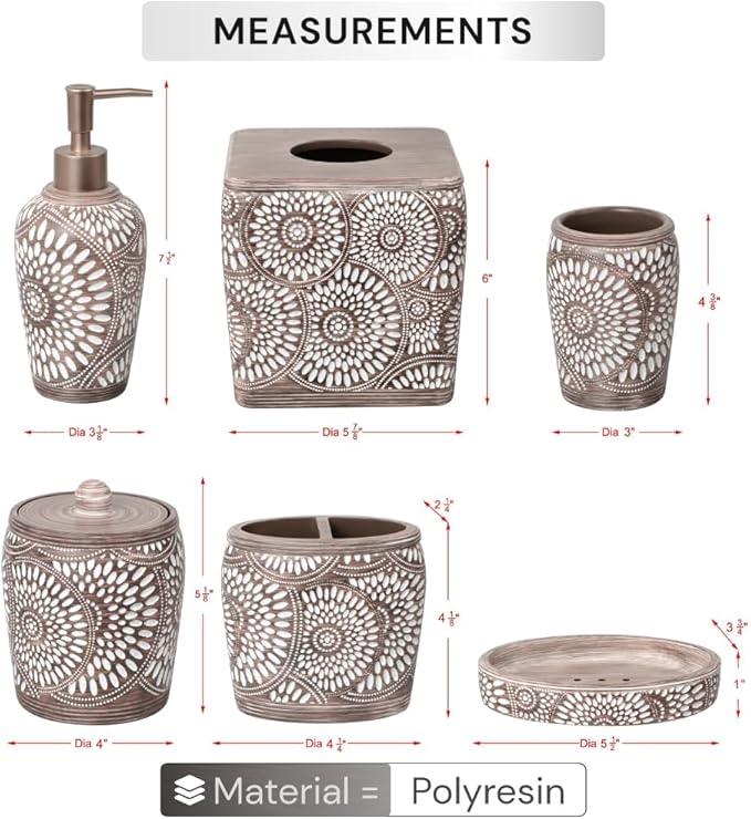 6-Piece Bathroom Accessories Set – Soap Dispenser, Toothbrush Holder, Tumbler, Soap Dish, Cotton Swab Jar & Toilet Brush – Modern Bathroom Decor Set (Ciccone) - ModernBath